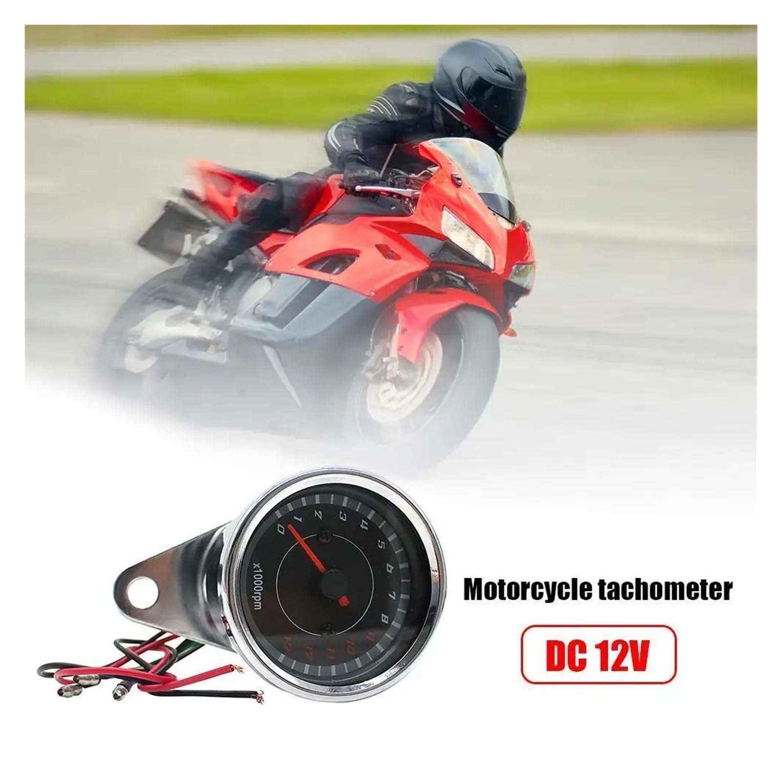 Compte-Tours Universel pour Moto, 12 V CC, Rétroéclairage LED Bleu, 1000 TR/Min, Tachymètre Électronique pour Moto Instruments Compteurs