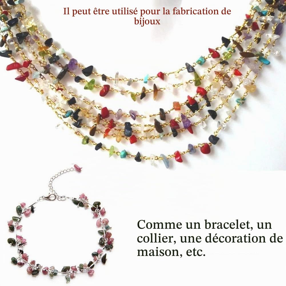 Colle Lot de Perles de Petites Pierres Précieuses Irrégulières - Pierres Naturelles de Guérison - Perles en Vrac pour la Fabrication de Bijoux, Collier, Bracelet, Bague (15 couleurs)
