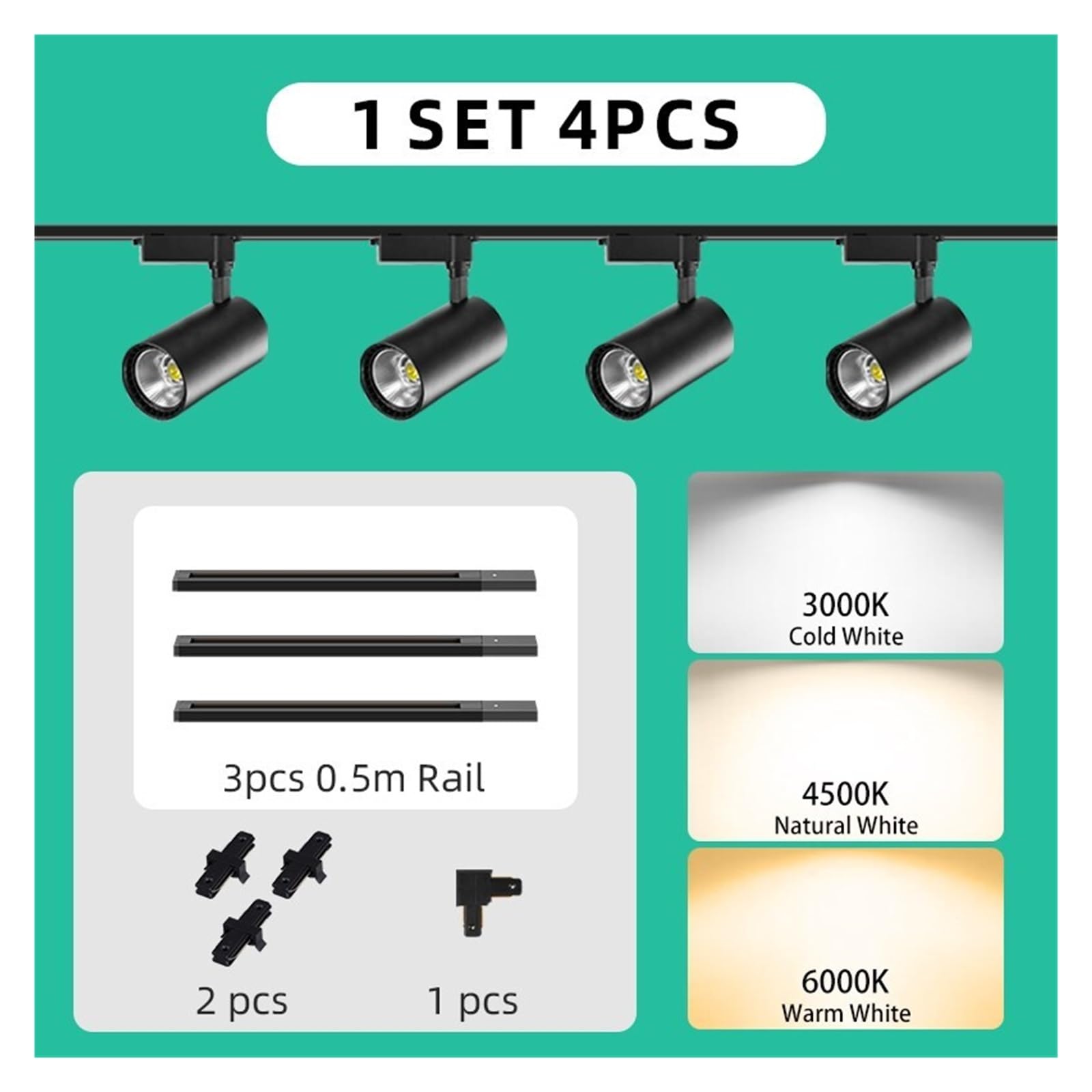 Pełny Zestaw Oświetlenie Szynowe Led COB 12W 20W 30W 40W Reflektor Sufitowy Szyna Kuchni Sklep Salon Elastyczny Montaż(Warm White,4PCS BLACK SET_12W)