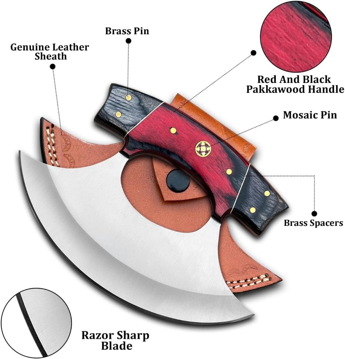 Custom Handmade Damascus Steel Ulu Knife - Alaskan Damascus Ulu Knife With Sheath - Multi-Purpose Damascus Alaska Knives For Skinning, Chopping,Rocking, Mincing, Slicing Meat & Herb (Red Black) - Image 5