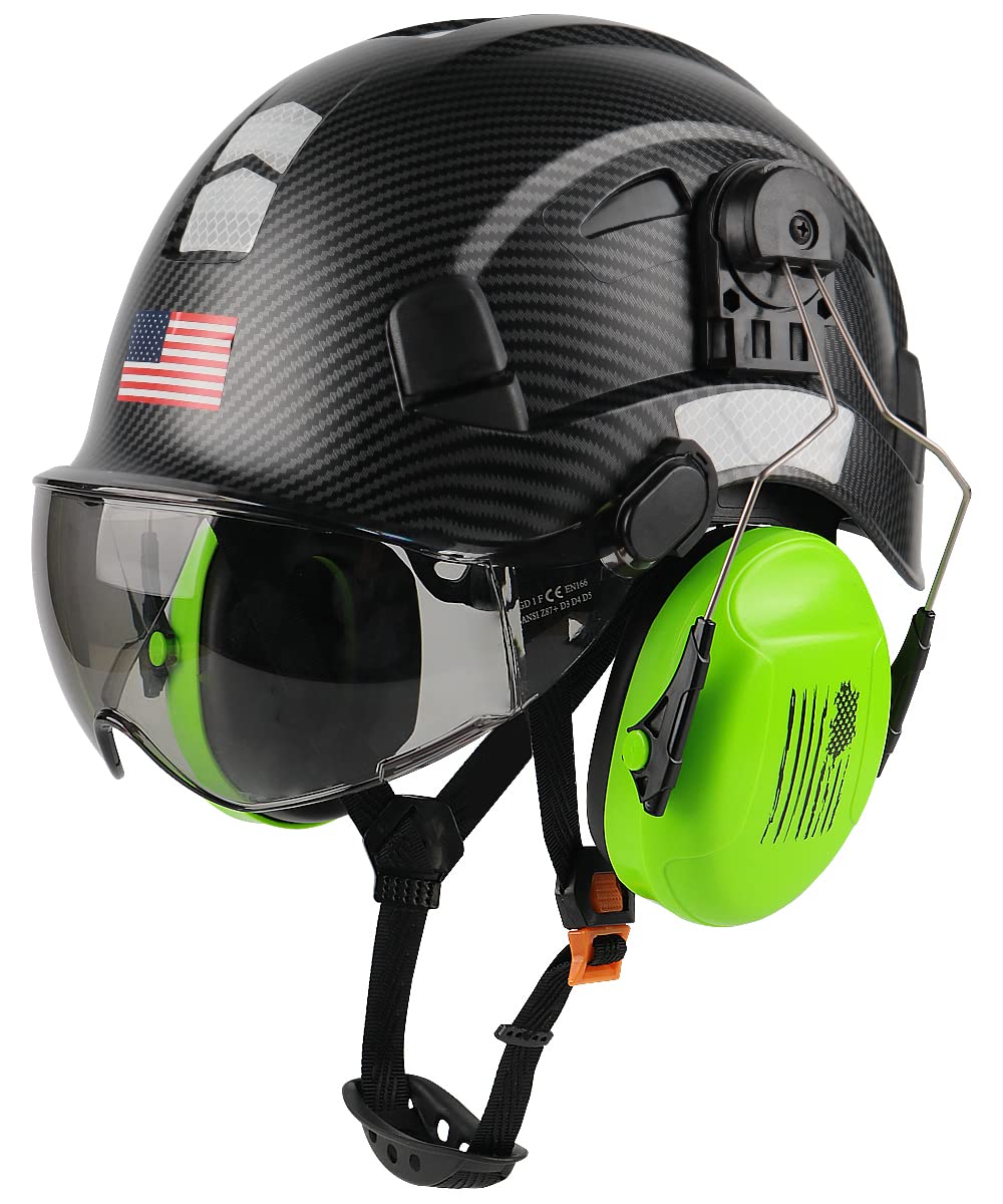 GREEN DEVILSafety Helmet Hard Hat with Visor and Ear Protection Adjustable Lightweight Vented ABS Work Helmet 6-Point Suspension ANSI Z89.1 Approved Ideal for Industrial & Construction …