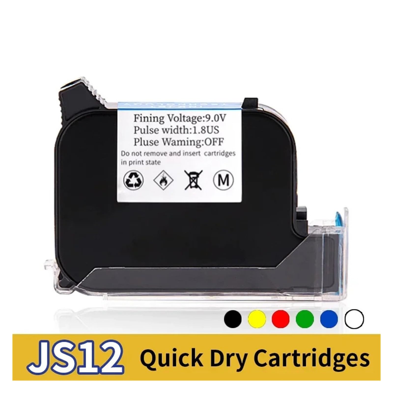1 cartuccia d'inchiostro compatibile JS12 JS12M 600 DPI 12,7 mm for stampante a getto d'inchiostro portatile, cartuccia d'inchiostro eco solvente ad asciugatura rapida Su Cartone, Legno(Black)