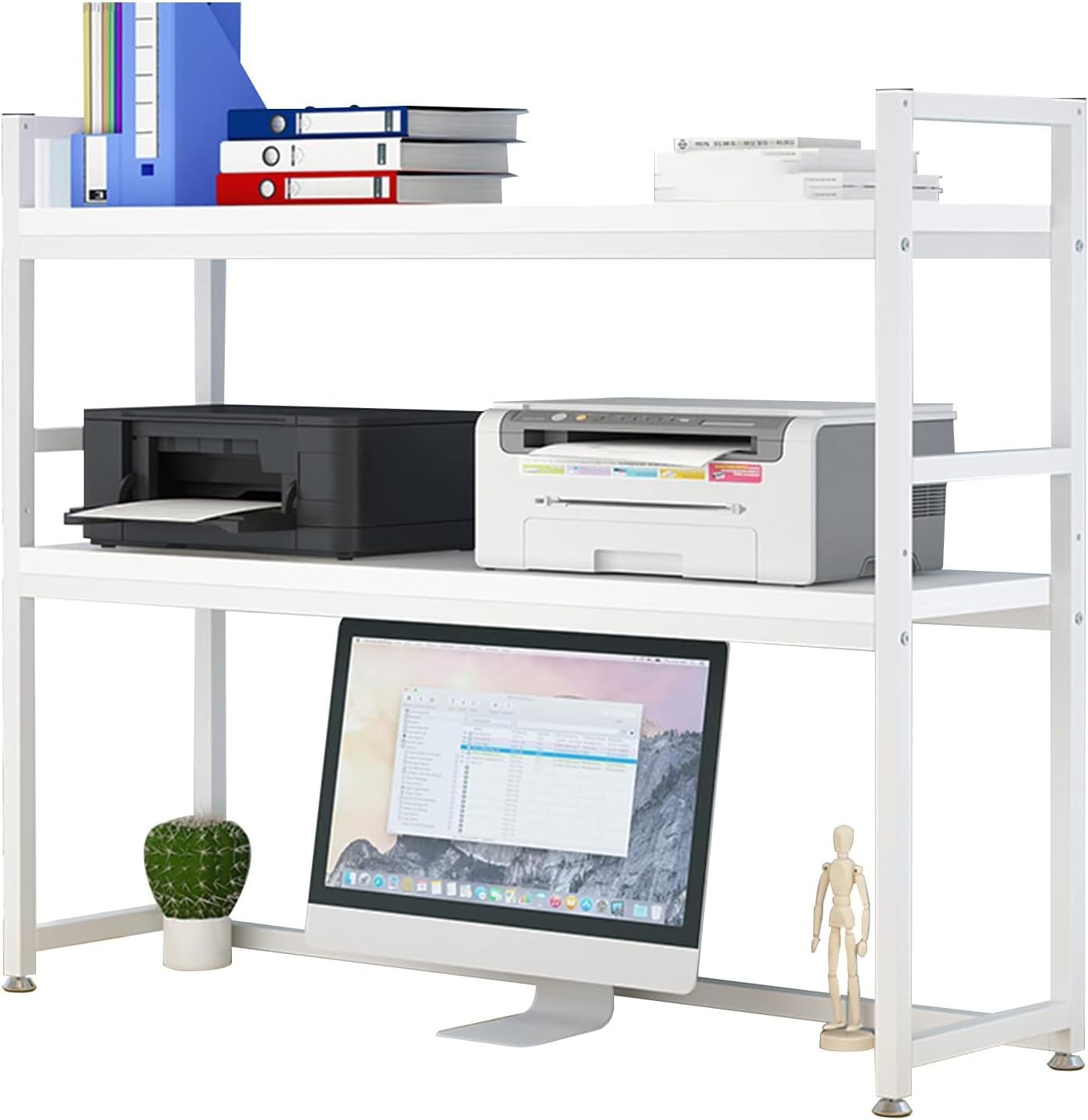 DLLDQBD Desktop Bookshelf Organizer, 2-Tier Wood Metal Bookcase, Desk Hutch Storage Shelf for Dorm, Office, Home(Size:75cm(29.53in),Color:E)