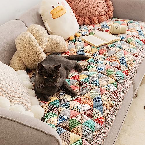 vctops Bohemian Patchwork Cotton Quilted Sofa Couch Cover Floral Pattern Sectional Couch Cover for Living Room Non Slip Soft Floor Mat Chair Seat Cushion(Pattern A 20x63)
