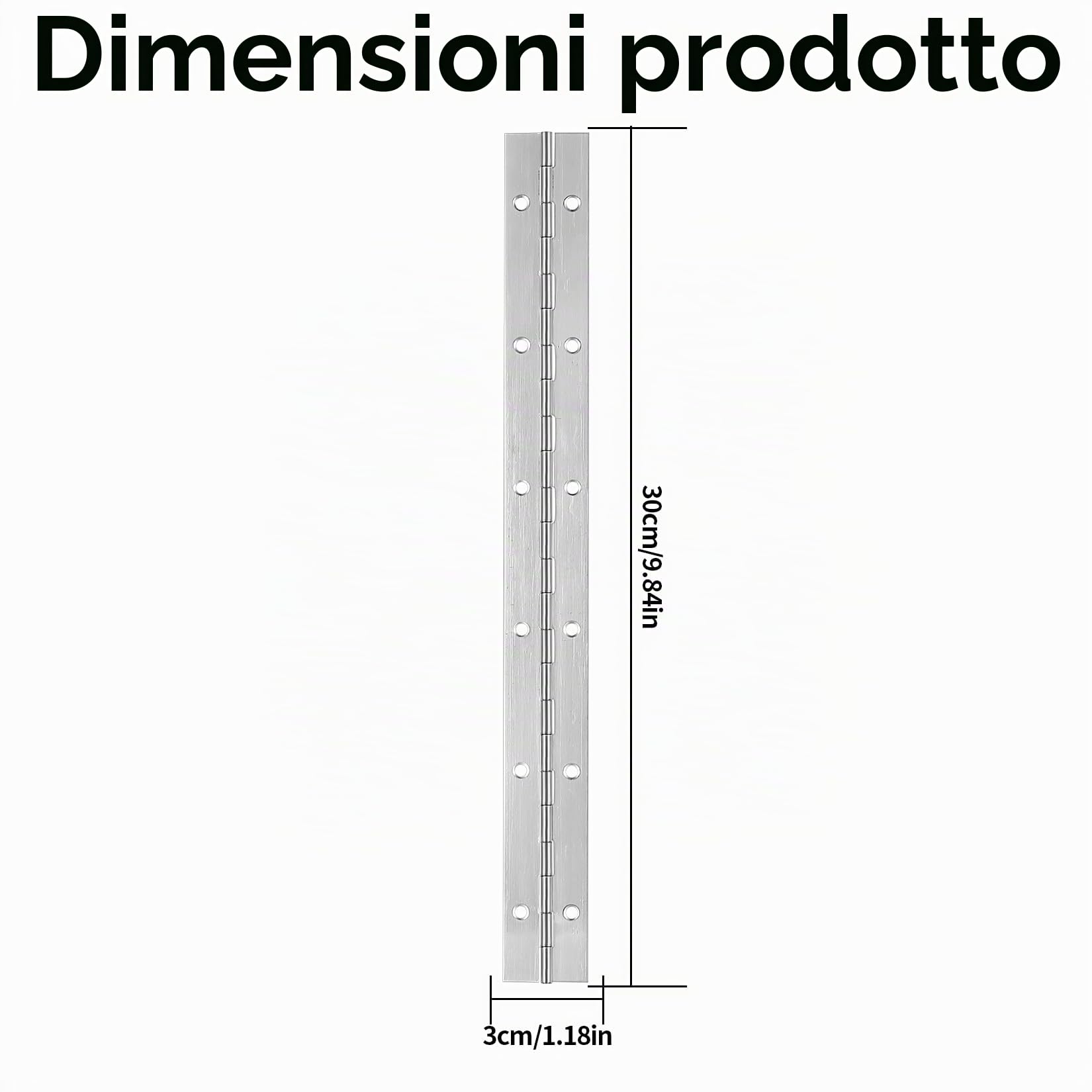 4 Pezzi Cerniera a Nastro in Acciaio Inox 30 cm, Cerniere Pieghevole per Pianoforte e Mobili con 12 Fori