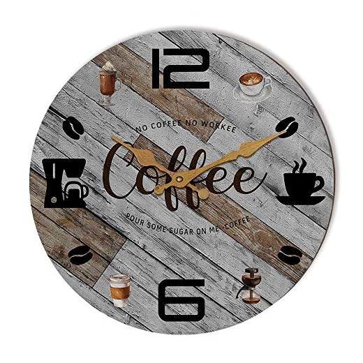 TIANCENTRAL H Rustic Kitchen Wall Clock Wooden Office Coffee Decor Wall Clocks 12 inches Silent Clocks for Kitchen/Office/Coffee Corner/Cafe Shop Decoration