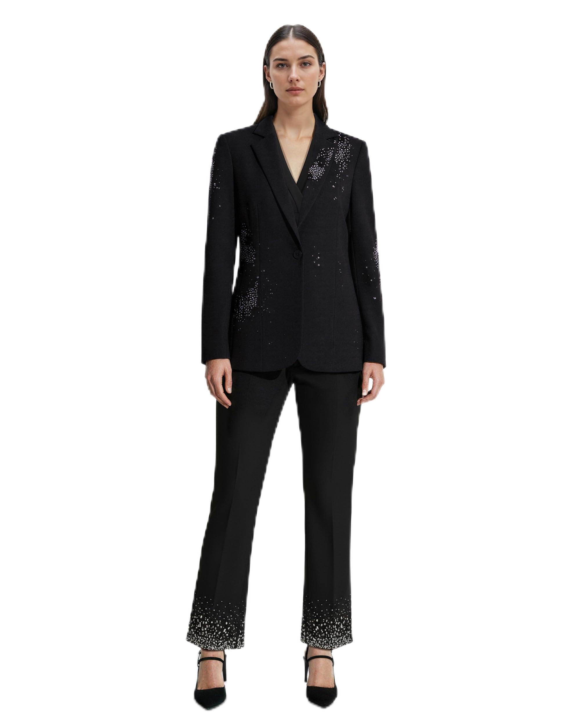 Anne Klein Womens One Button Embellished Blazer