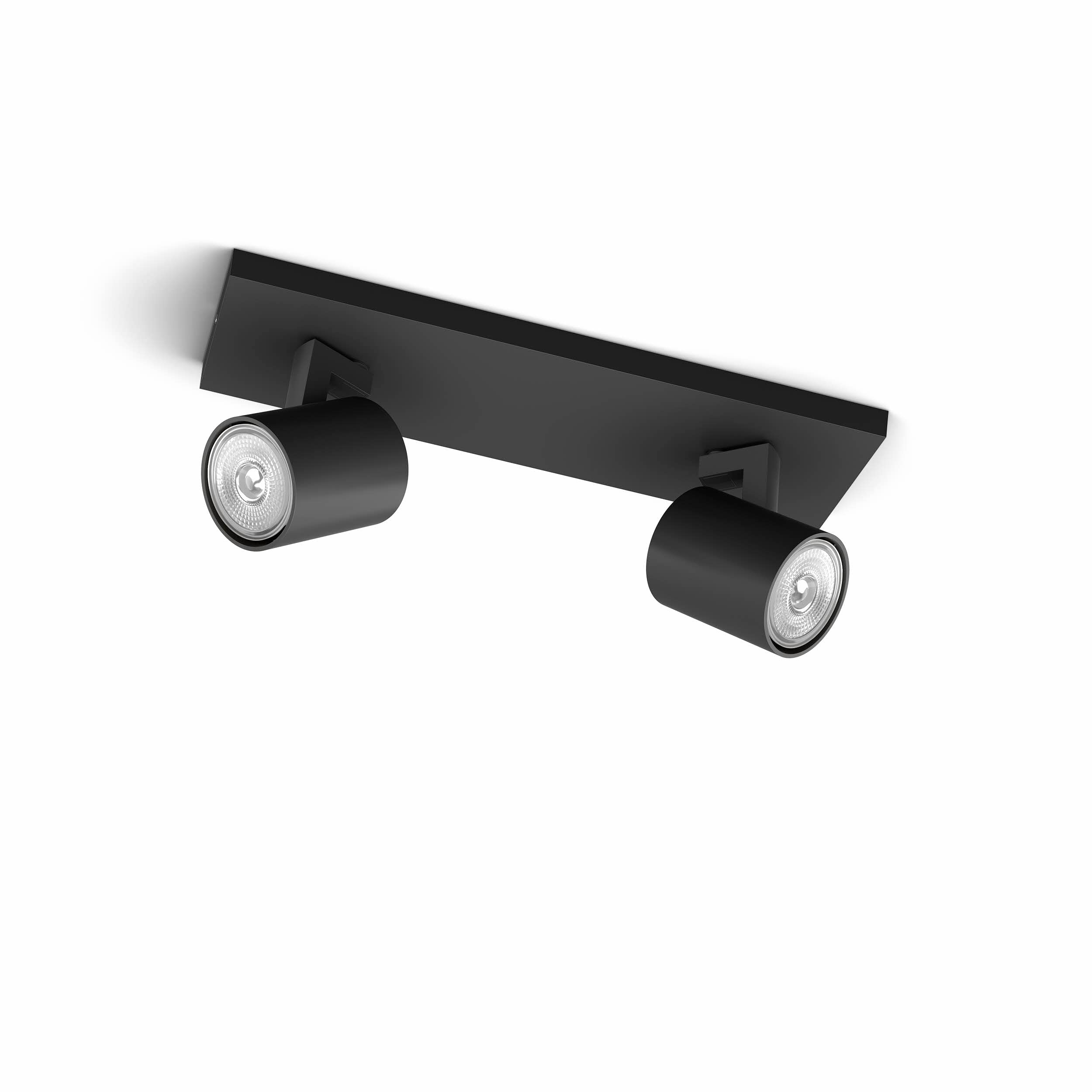 Philips Hue Runner Spot en saillie (Noir) - Lumière blanche chaude - Comprend un Variateur de lumiere Hue - Spot en saillie avec 2 points lumineux - GU10 - Hue White