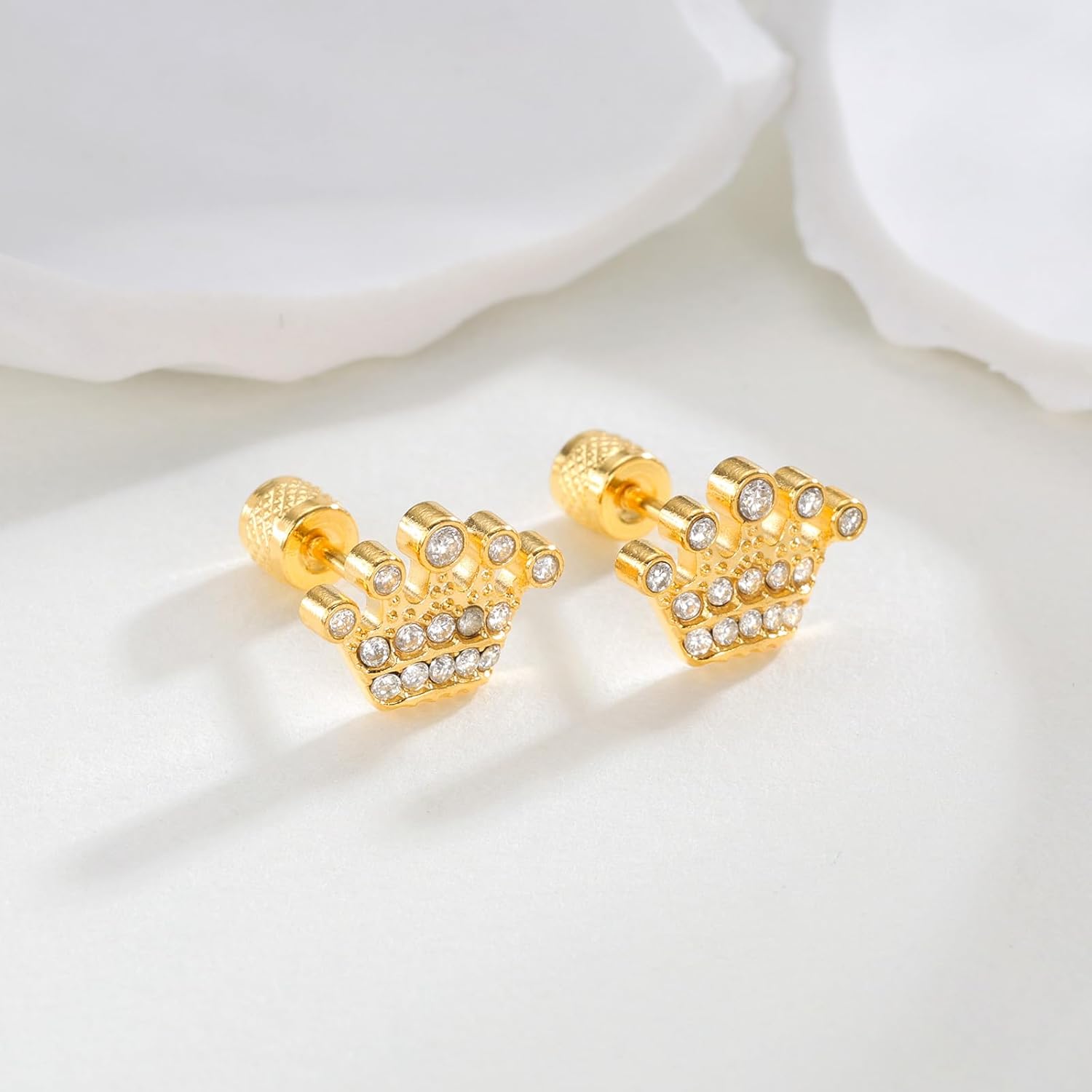 Seraphina 14K Gold Plated Screw Back Crown Earrings | Helix Cartilage Earrings for Women | Cubic Zirconia Stud Earrings | Trending Fashion Jewelry - Image 3