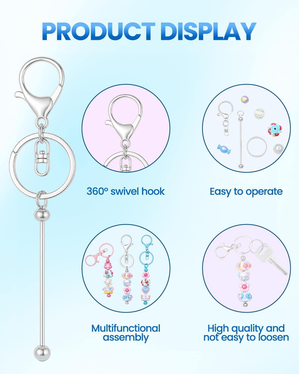 15Pcs Beadable Keychains Bulk Kit Cute Beadable Keychains Bar for Beads DIY Keychain Making Supplies for Women Man Crafts, Jewelry, bag Charms, Custom Projects Gift (Multicolor) - Image 3