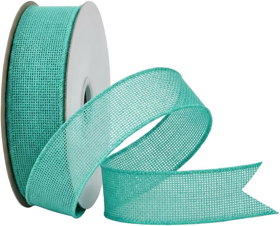 Burlap Wired Ribbon, Mint Green Ribbon with Wire Edge for Father's Day Big Bow, Wreath, Gift Wrapping, 1-1/2 Inch x 20 Yards.