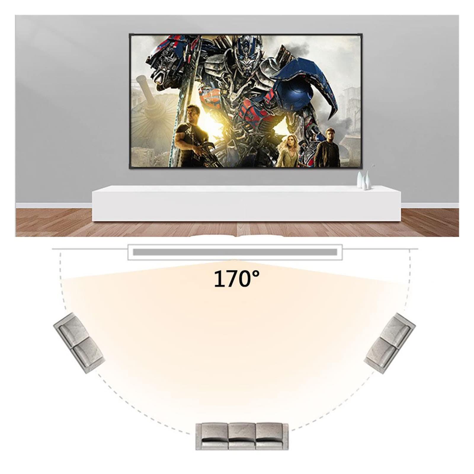 Telo Proiettore, Schermo for proiettore addensato, 120/150 pollici 16: 9, schermo di proiezione bianco portatile pieghevole in poliestere for home theater all'aperto(100 inch)