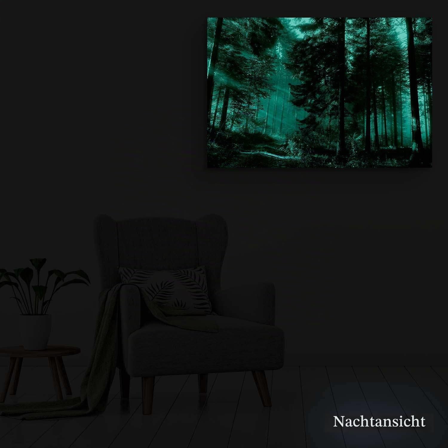 Startonight Bilder Straße im Wald, Leinwandbilder Moderne Kunst, Landschaft Wanddeko Kunstdrucke, Wandbilder XXL Wohnzimmer Groß Wand Bild 80 x 120 cm, Tag Nacht Effekt, Elegante Geschenkidee Deko