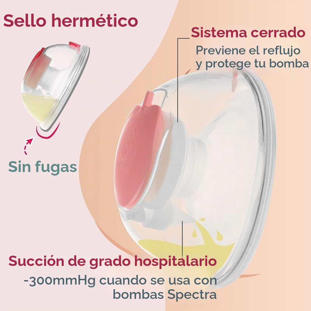 Nenesupply Vasos de colección manos libres compatibles con extractores de leche Spectra S1 S2 9 Plus Cara Cups 24 mm, bridas de silicona de repuesto para piezas de bomba Spectra, accesorios de 19