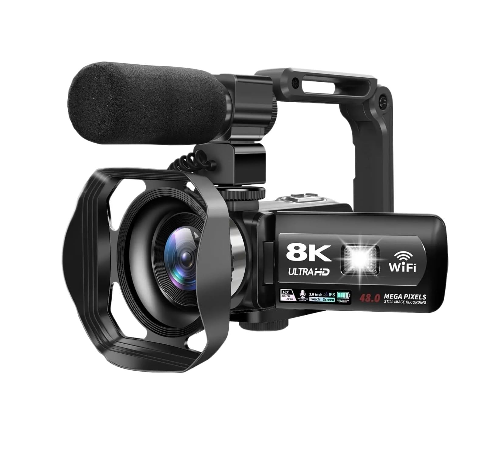 Videocamera, Videocamera, videocamera 8K 48MP 15FPS UHD WiFi Vlogging Camera con visione notturna IR for YouTube, touch screen da 3" Zoom digitale 18X