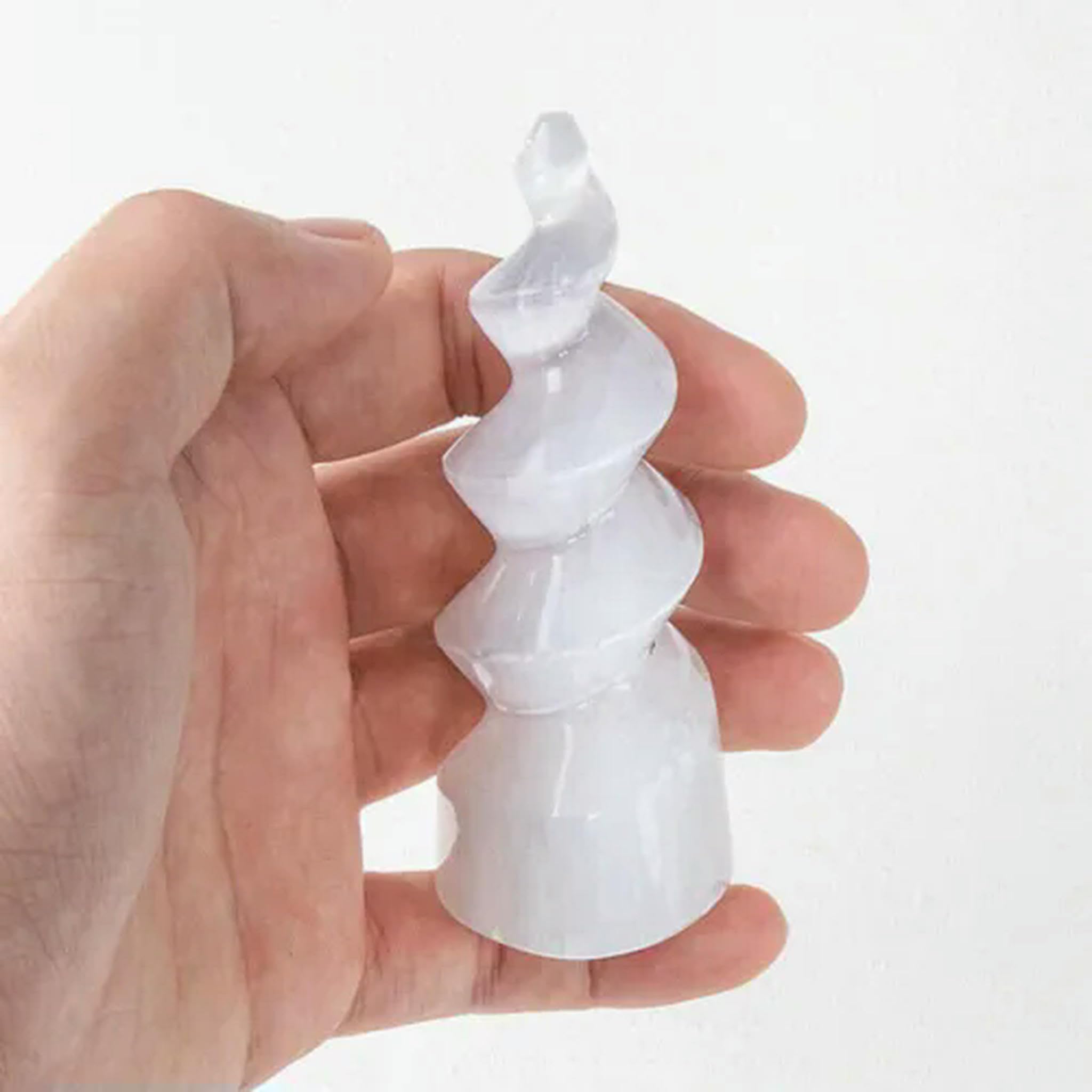 Punta de Varita Espiral de Cristal de Torre de selenita para Limpieza (Carga: Aproximadamente 10 cm)