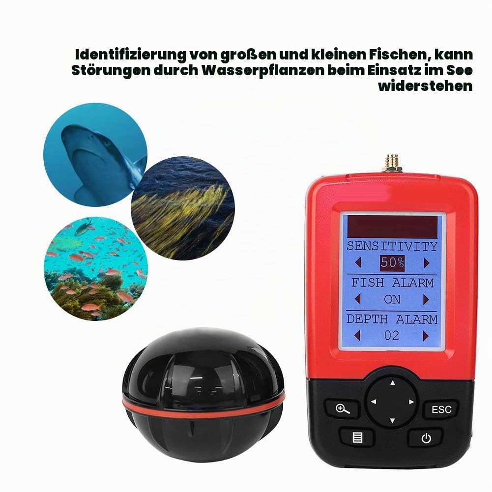 Tragbare Fish Finder Wireless Sonar Sensor Fischköder Echolot mit Wassertemperatur Tiefe Farbdisplay