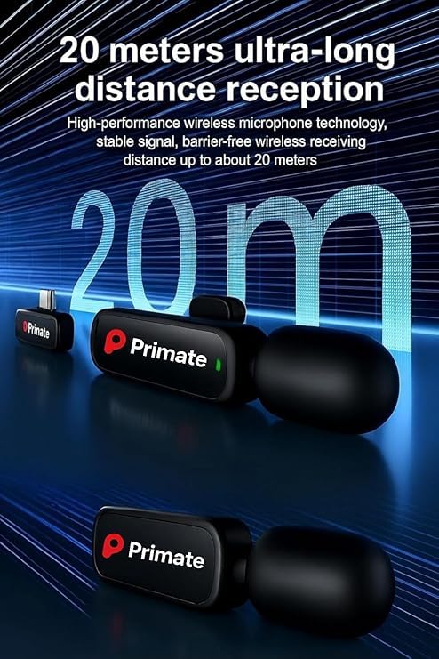 Image of Primate Wireless Lavalier Microphone with Type-C, ClipOn Mic for Android, iPhone, Tablets Noise Reduction, Real-Time Sync, Ideal for Vlogging, YouTube, Interviews, Live Streaming (SE81 2 mic)
