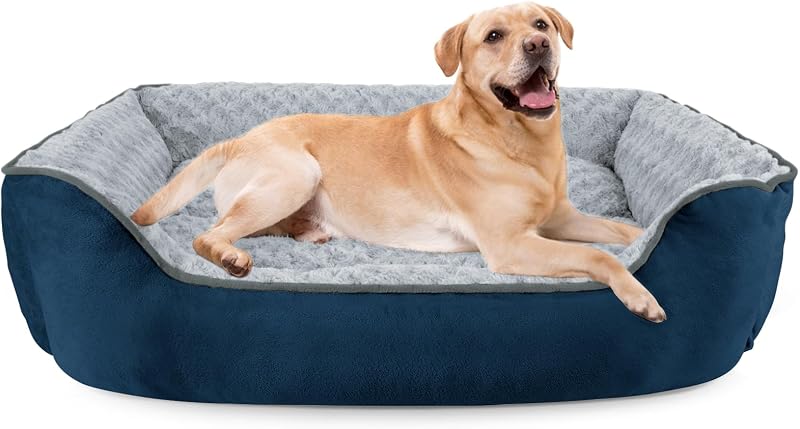 Cama Retangular para Cães JOEJOY com Laterais Elevadas e Fundo Antiderrapante Azul-Marinho – 88,9 x 63,5 x 25,4 cm