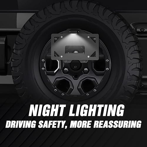 Vista 4 de Marco de matrícula de neumático de repuesto con luz LED compatible con Ford Bronco 2021 2022 2023 2024 2025 2026, soporte de matrícula de acero