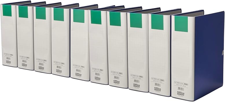 Office Depo Pipe File, Double Opening, A4 Vertical, 2 Holes, Holds 800 Sheets, 3.1 inches 80 mm, Blue, Pack of 10, Made in Japan