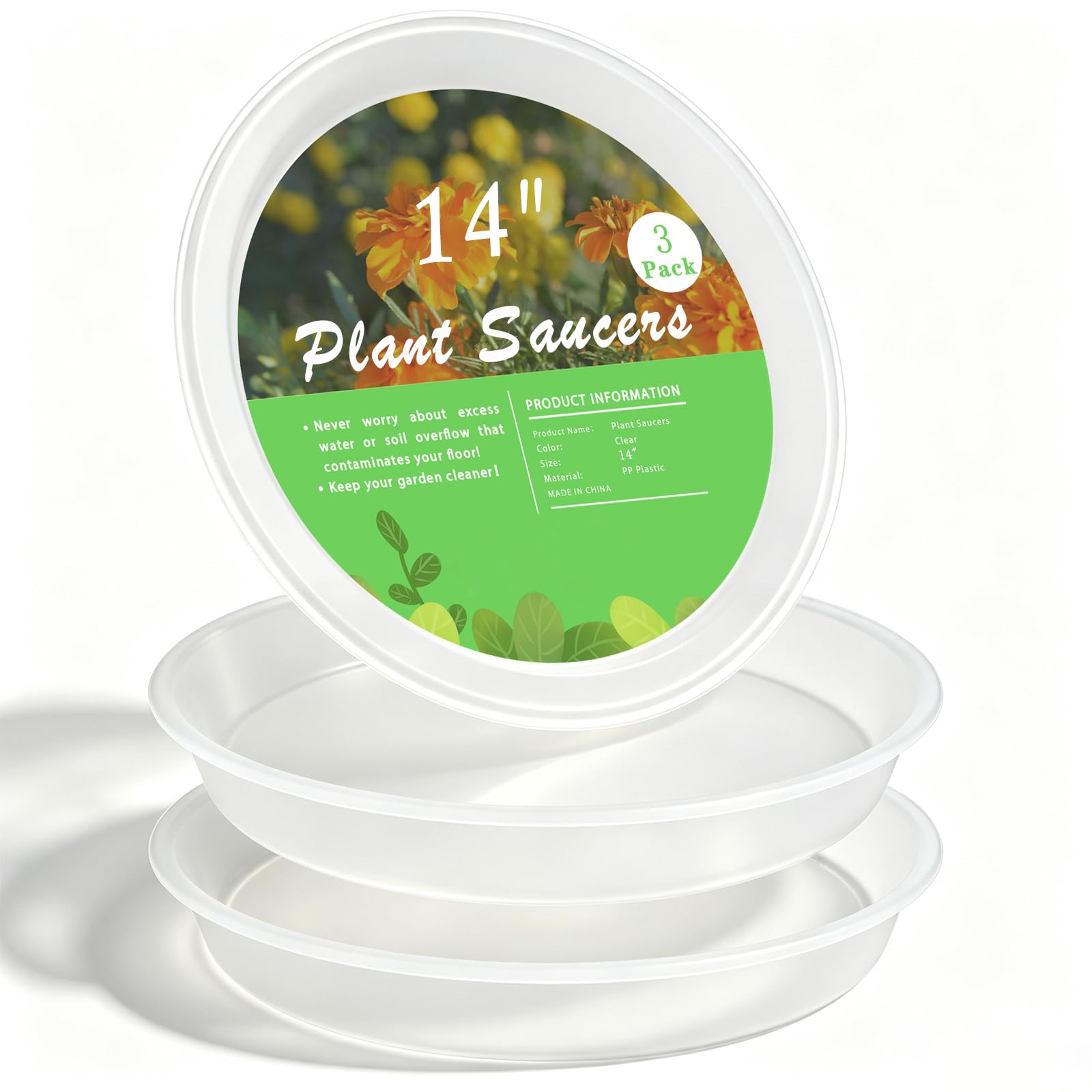TITE Plant Saucer Heavy Large Planter Durable Thicker Plastic Plant Trays for Indoors and Outdoor,Plant Saucer Drip Trays (Transparent, 14 inch)