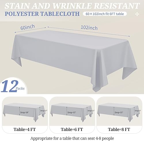 Miniatura 271 de Paquete de 4 manteles redondos blancos de 120 pulgadas – Mantel circular de poliéster para mesa redonda, resistente a las manchas y a las arrugas