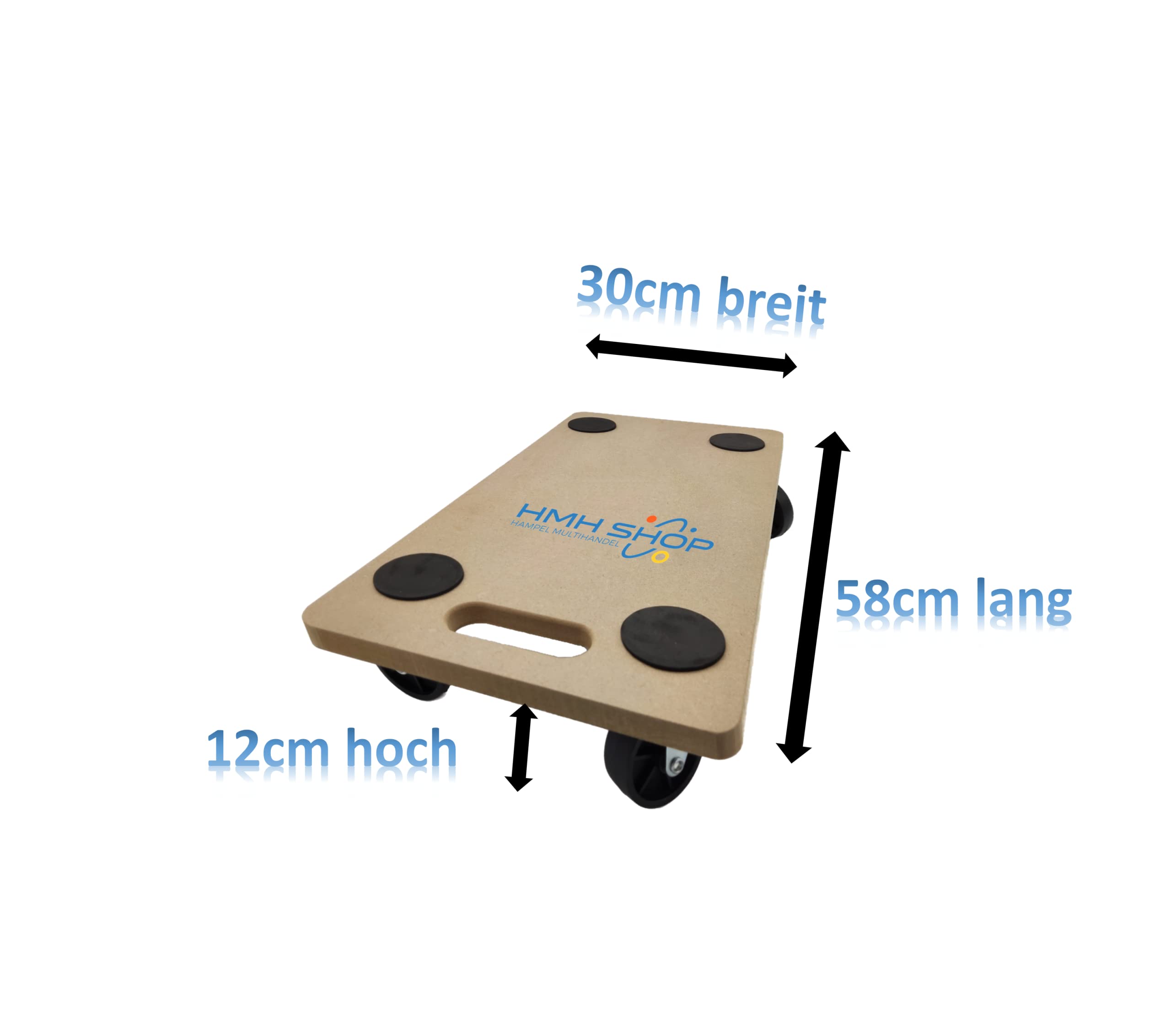 6x HMH-Shop Rollbrett (LxBxH) 58cm x 30cm x 12cm Transportroller MDF Möbelroller Möbelhund Roller bis 200 kg Transportbrett Helfer Umzugshelfer Möbelroller 1,8cm Brettdicke