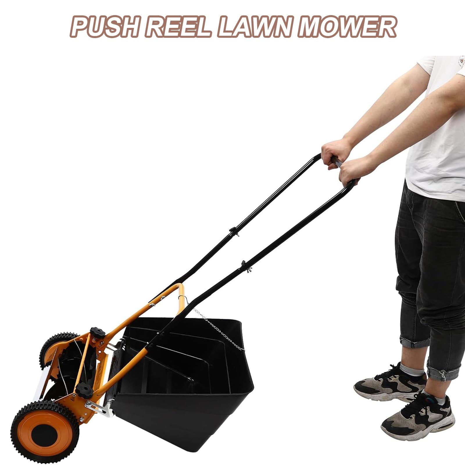 Cortacésped manual de 16 pulgadas, cortador de césped 2 en 1 con bolsa de pajita, altura de corte ajustable, ideal para patios pequeños y jardines