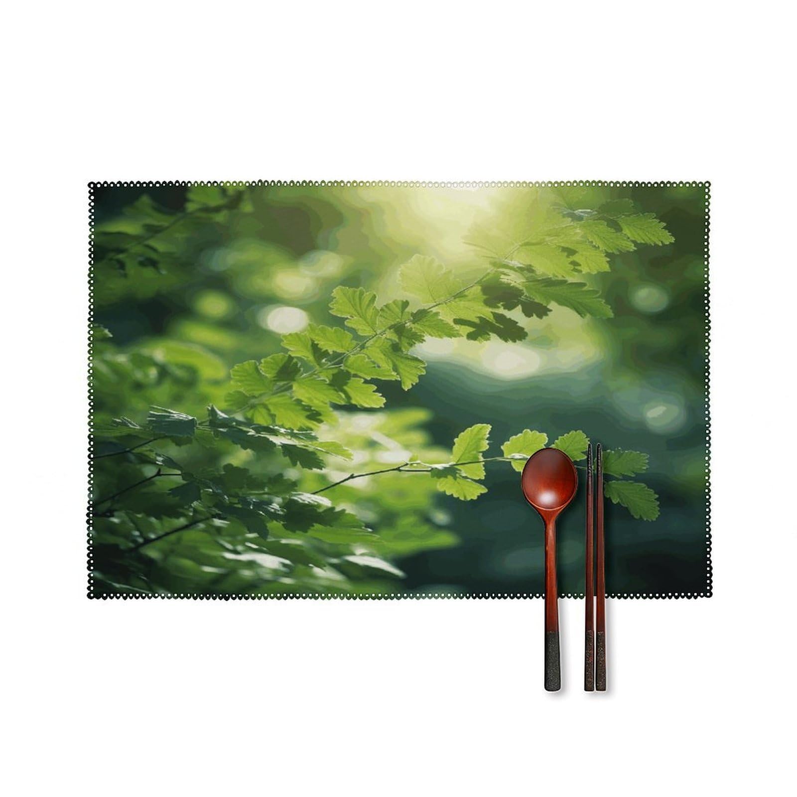 Green Tree Background Placemats Set of 4 Heat Resistant Non-Slip Place Mats for Dining Table Washable Placemat Wipeable Dining Table Mat Canvas Place Mats Dining Table Decor