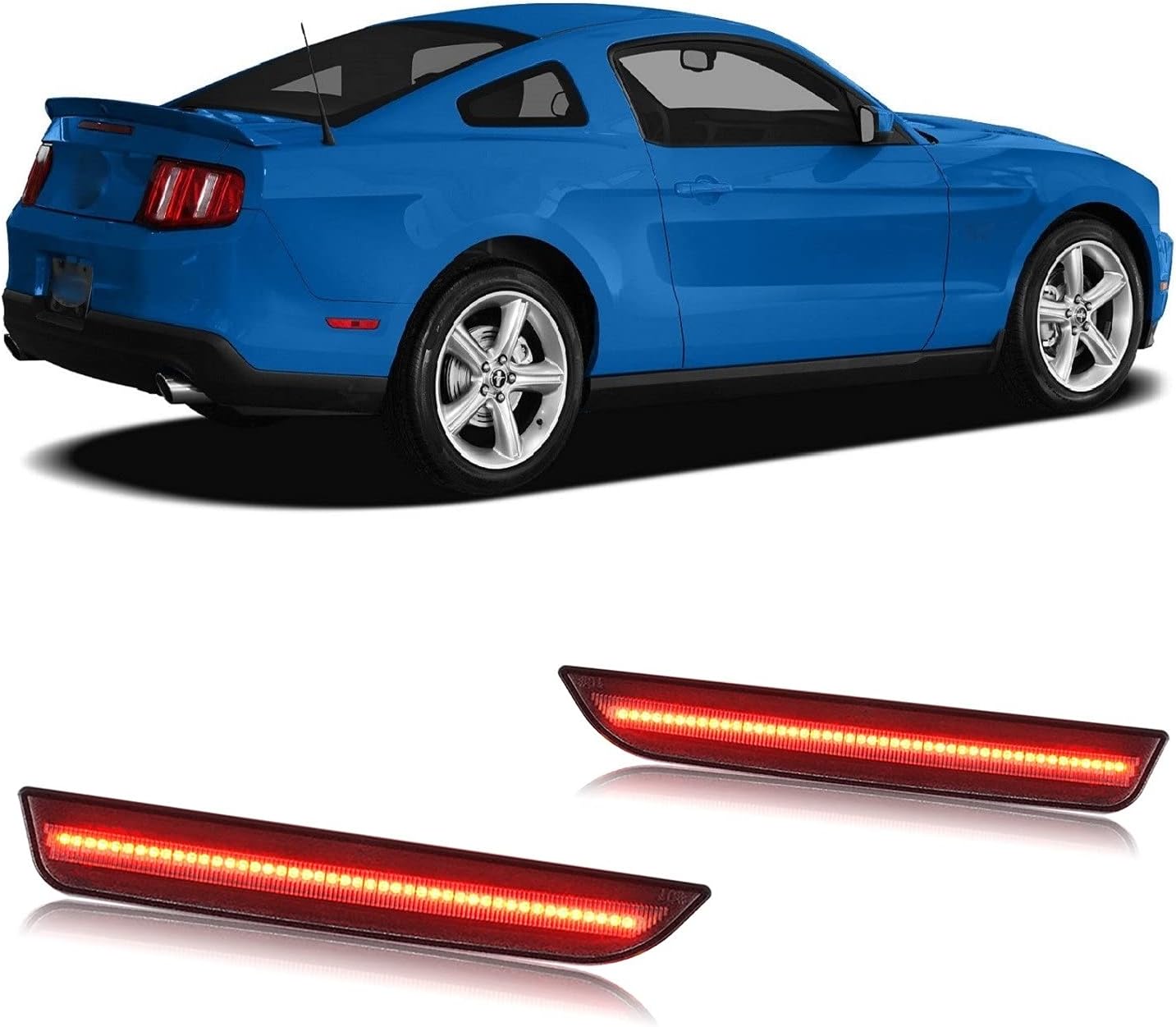 Rear Side Marker Light Kit for Ford Mustang 2010-2014, Smoked Lens Red Full LED Rear Bumper Sidemarker Reflectors for Ford Mustang 2010 2011 2012 2013 2014-2PCS