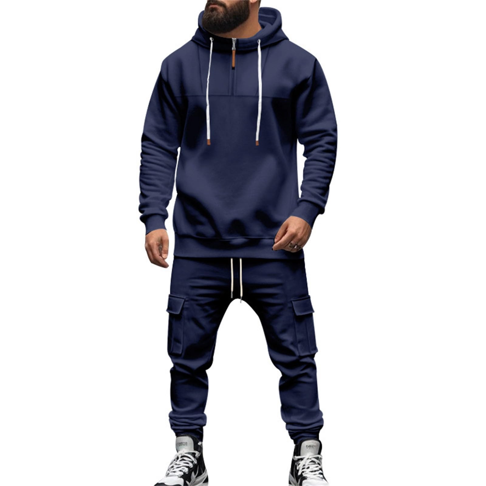 Conjunto de sudadera para hombre para otoño e invierno, pantalones largos pesados con forro polar, casual, holgado, a la moda, sudadera con capucha de gran tamaño, ropa de calle, uso diario