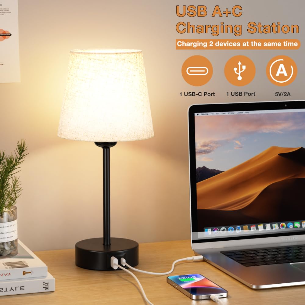 Aooshine Bedside Lamps Set of 2, 3-Way Dimmable Touch Table Lamps with USB A+C Charging Ports - Image 3