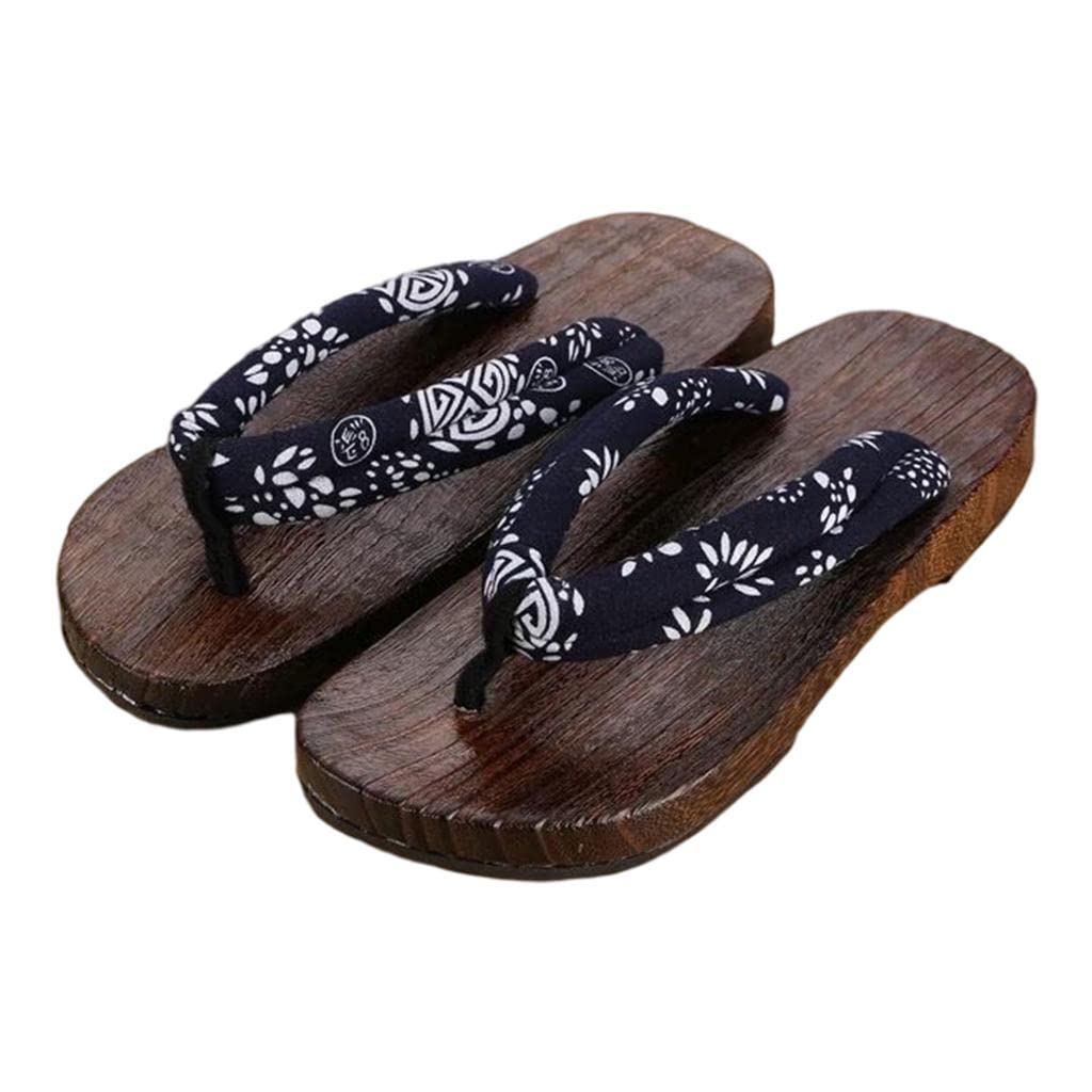 MYADDICTIONJapanese Clogs Slippers Geta Sandals Flip Flops for Men Women Blue Round 44