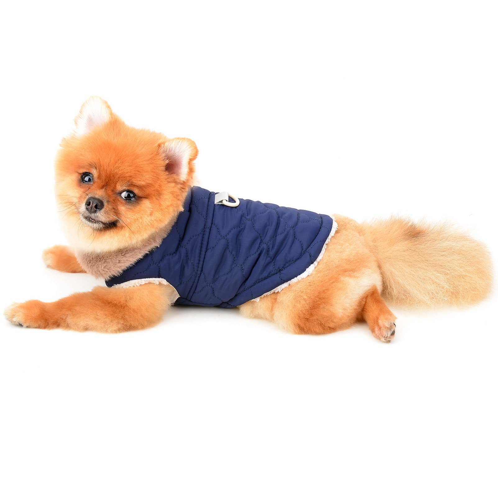 SMALLLEE_LUCKY_STORE Pet Furry Collar Quilted Jacket Winter Coat Vest with D-ring for Small Medium Dog Cat Sherpa Fleece Lined Puppy Chihuahua Yorkie Warm Cold Weather Clothes,Blue,M - Image 4