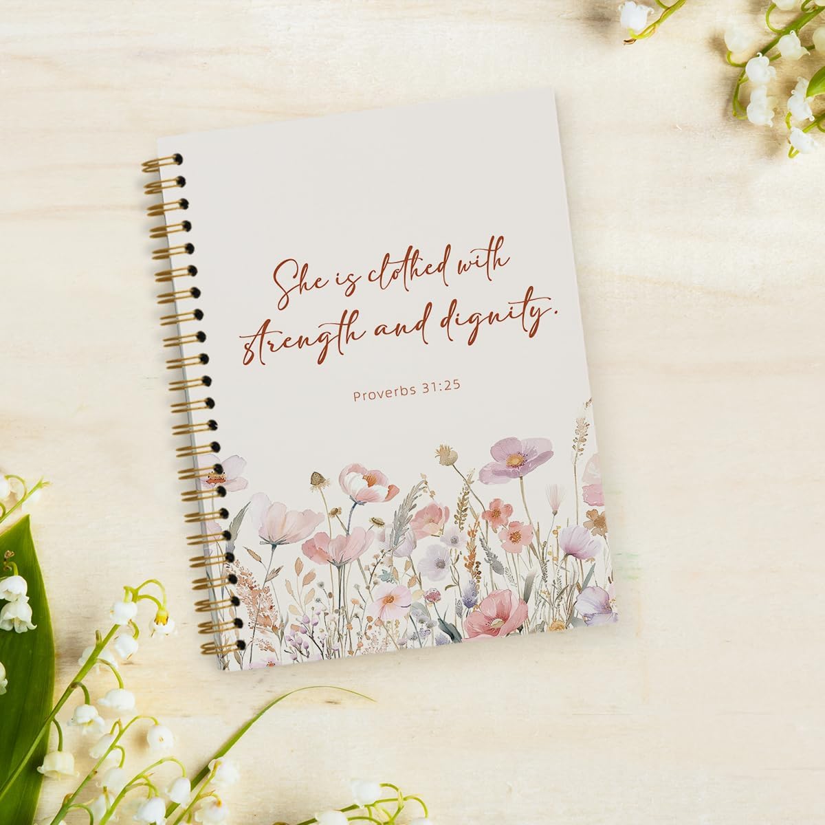 Floral Christian Notebook Journal for Women, Prayer Journal, She is Clothed with Strength and Dignity Bible Notebooks for Note Taking, Bible Journaling Notebook, Spiral Notebook 5.5x8.3 Inch - Image 3