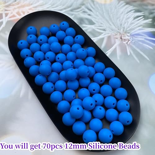 Miniatura 2 de Cuentas de silicona, 70 cuentas redondas de silicona de 0.472 pulgadas para hacer llaveros, pulseras, collares, aretes, joyas, manualidades (azul)