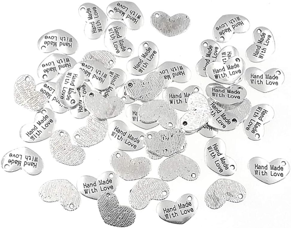 Hand Made With Love Charm,Heart-shaped Word Message Charm Pendant for DIY Jewelry Making Findings(50pcs,Antique Silver Tone) - Image 7