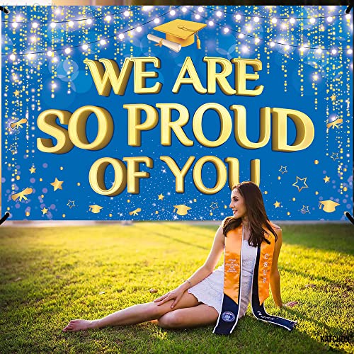 Image of KatchOn, We are So Proud of You Banner Blue - XtraLarge 72x44 Inch | Graduation Backdrop Blue and Gold for Graduation Decorations 2026 | Congratulations Banner, Class of 2026 graduation banner