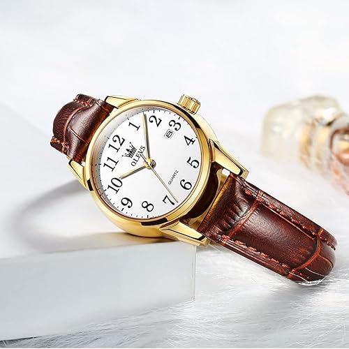 Miniatura 7 de OLEVS Relojes para mujer, de cuero marrón, fácil de leer, de cuarzo, analógicos, de cara pequeña, para mujer, impermeable, casual, simple, con