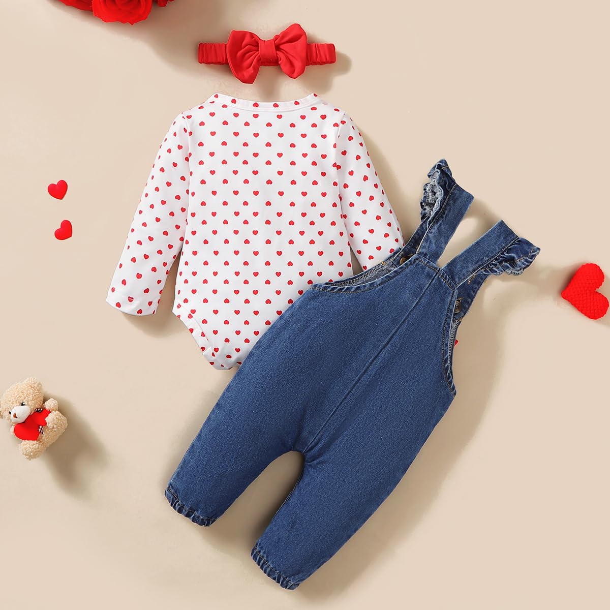 Abbigliamento per Neonata Set Body con Stampa Carina a Cuori/Pois+ Regolabile Orso/Elefante Salopette Pantaloni Autunno Inverno Tuta Vestiti Set