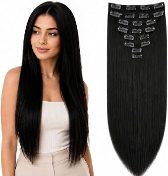 CAISHA XXL 24" 8 Pieces Set Clip In Extensions Hair Extension Hairpiece Straight Black CES1