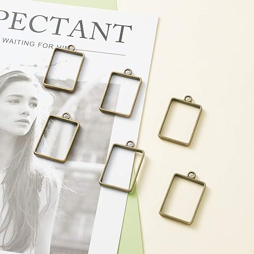 Vista 116 de Dijes de bisel de espalda abierta de estilo surtido, colgantes de marco hueco de metal, dijes de flores prensadas para hacer joyas de resina UV DIY