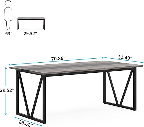 Miniatura 2 de Tribesigns Mesa de comedor para 6 a 8 personas, mesa de cocina industrial grande de 70.8 pulgadas con marco de metal resistente, mesa de comedor