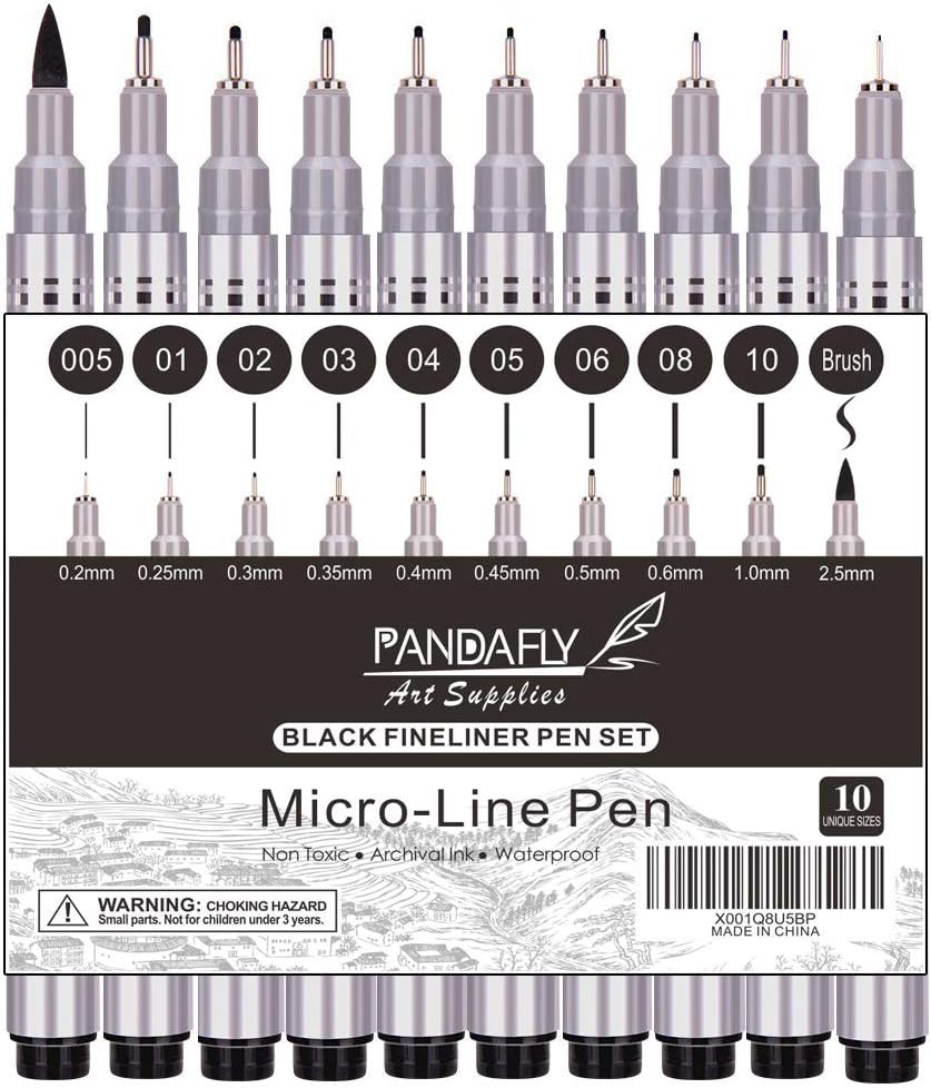Precision Micro-Line Pens, 10 Size Black Micro-Pen Fineliner Ink Pens, Multiliner, Calligraphy, Waterproof Archival ink, Artist Illustration, Sketching,Technical Drawing, Office Documents,Scrapbooking