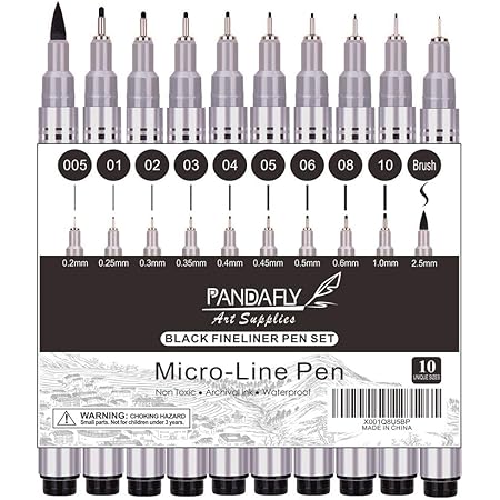 Precision Micro-Line Pens, 10 Size Black Micro-Pen Fineliner Ink Pen ...