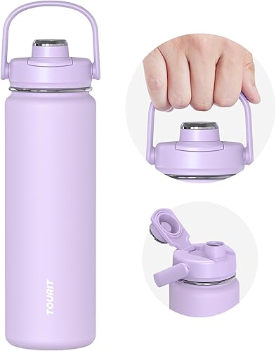 Miniatura 20 de TOURIT Botella de agua aislada de 40 onzas, botellas de agua deportivas de acero inoxidable con asa superior, botella térmica de viaje de doble Azul