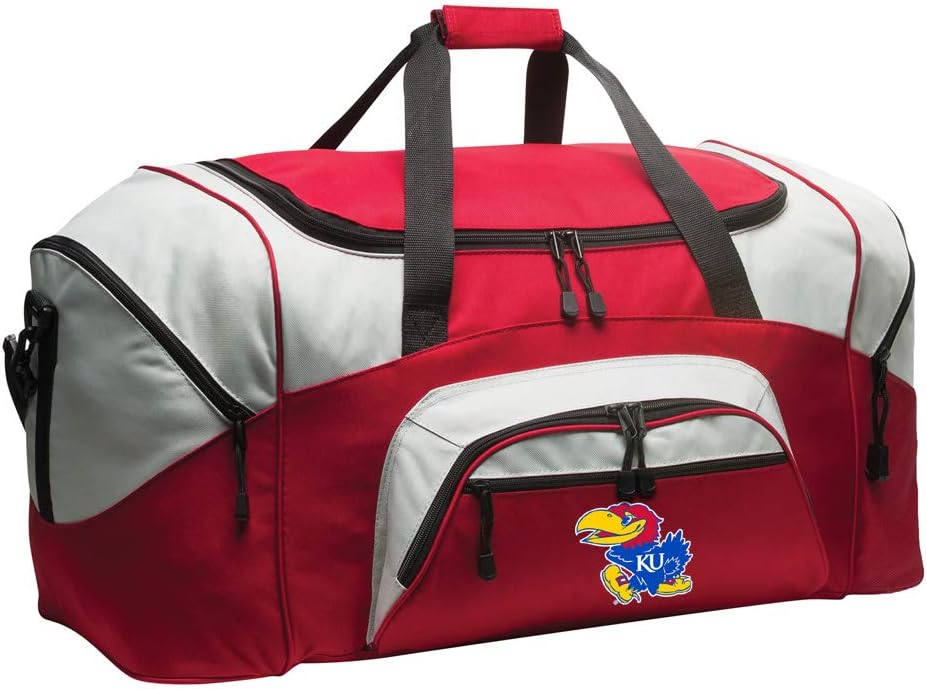 University of Kansas Duffel Bag - Large KU Jayhawks Suitcase Travel Duffle or Sports Gear Gym Bag (Red)