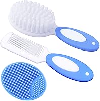 MR LION Baby Hair Brush & Comb Set - Soft Bristles Cradle Cap Brush for Newborns Toddlers, BPA-Free Grooming Kit (Blue)