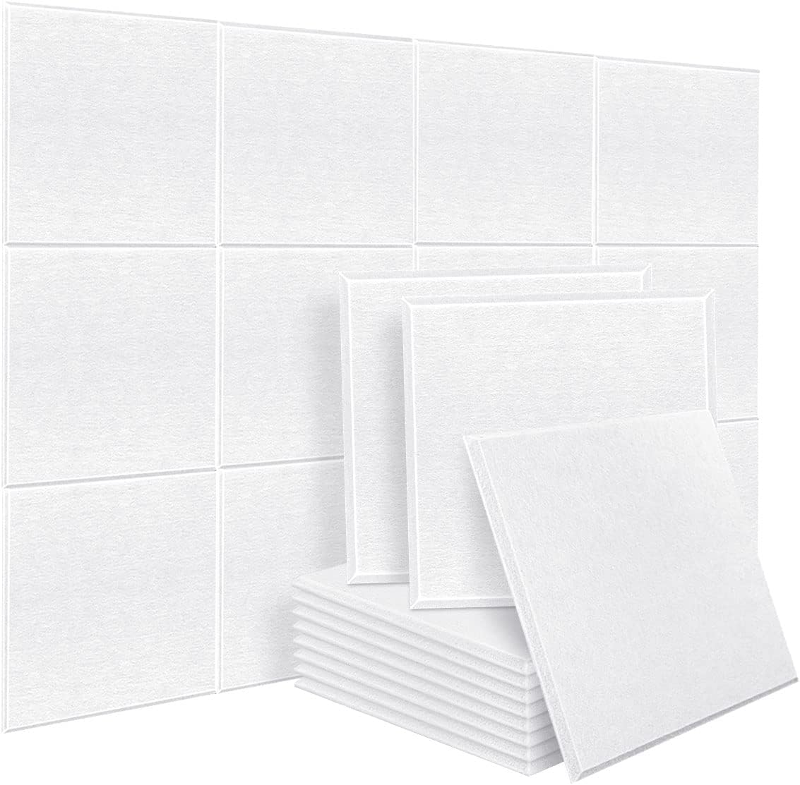 DEKIRU New 12 Pack Acoustic Foam Panels, 12 X 12 X 0.4 Inches Soundproofing Insulation Absorption Panel High Density Beveled Edge Sound Panels, Acoustic Treatment for Home&Offices (White)